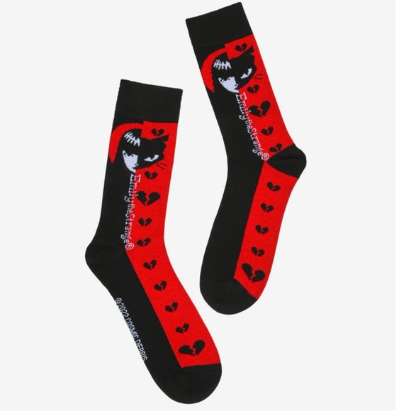 Emily The Strange Other - Men's Emily The Strange Split Black & Red Kitty Crew Socks 8-12 NWT